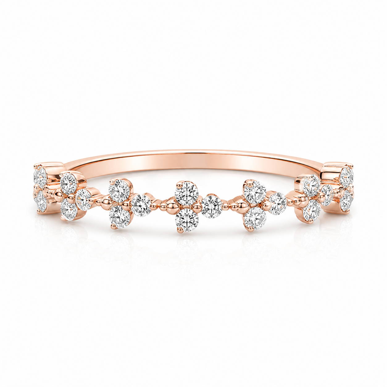 Rose Gold Diamond Floral Stackable Ring