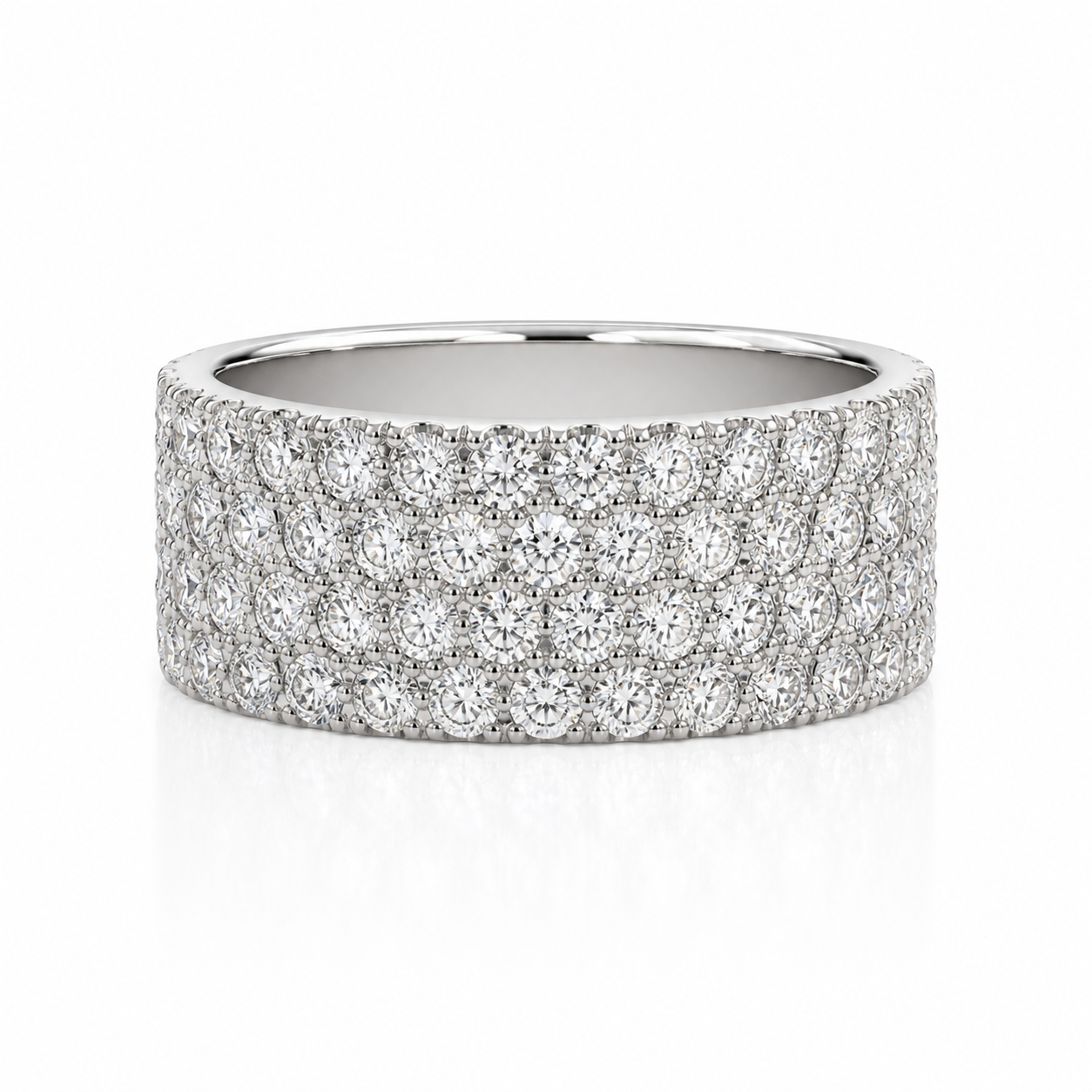 White Gold Four Row Diamond Fashion Ring