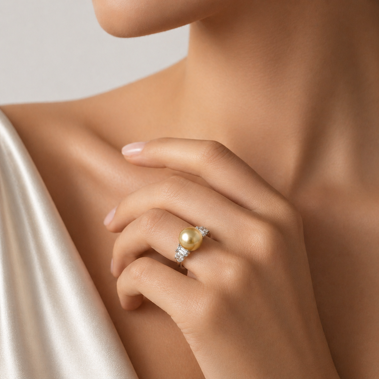 White Gold Pearl and Diamond Ring