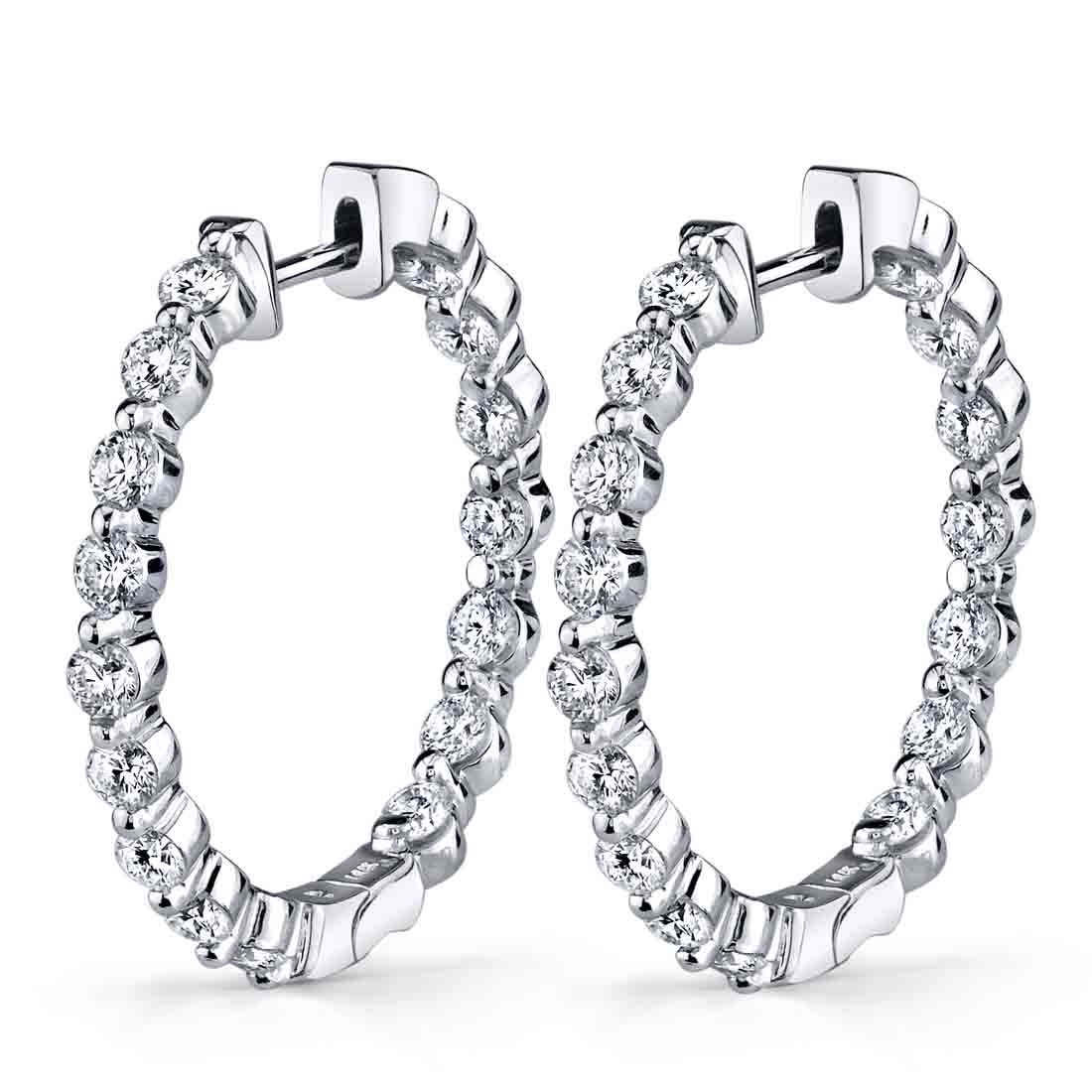 Single Prong Diamond Huggie Earrings - 25MM - 1.60 Carats