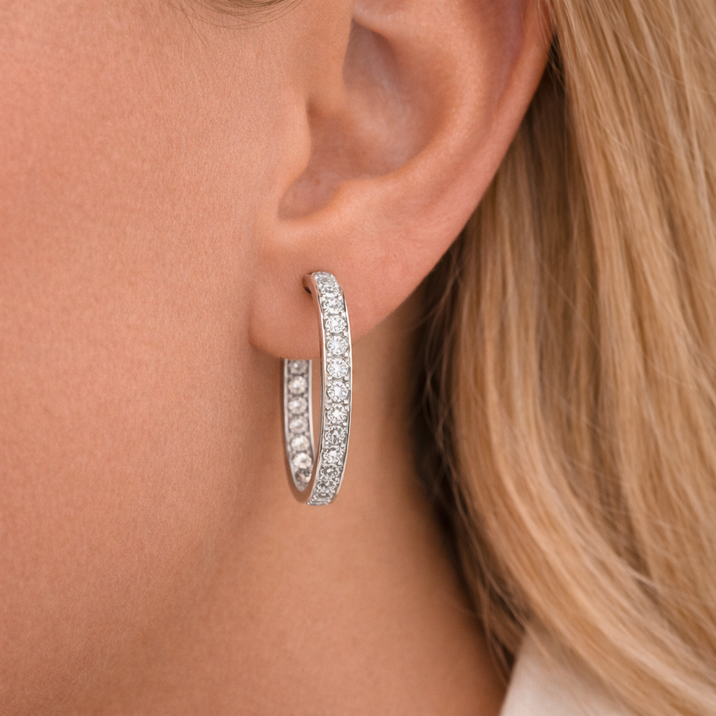 White Gold Diamond Inside/Outside 10ctw Hoop Earrings