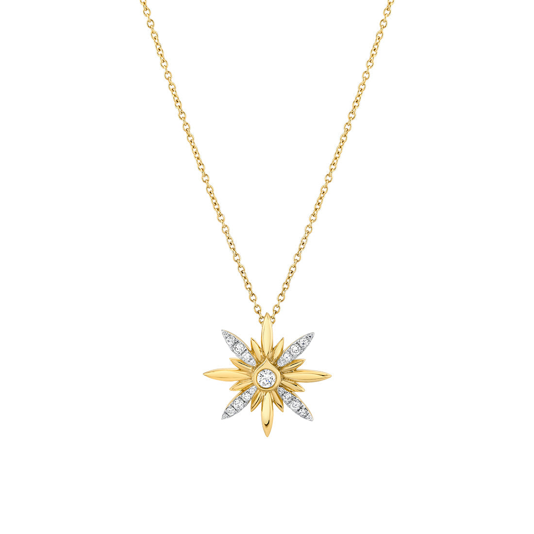Solaz Sun Burst Diamond Pendant with Shell Bezel Diamond