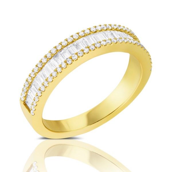 14K Yellow Gold Baguette and Round Diamond Ring (.60ctw)