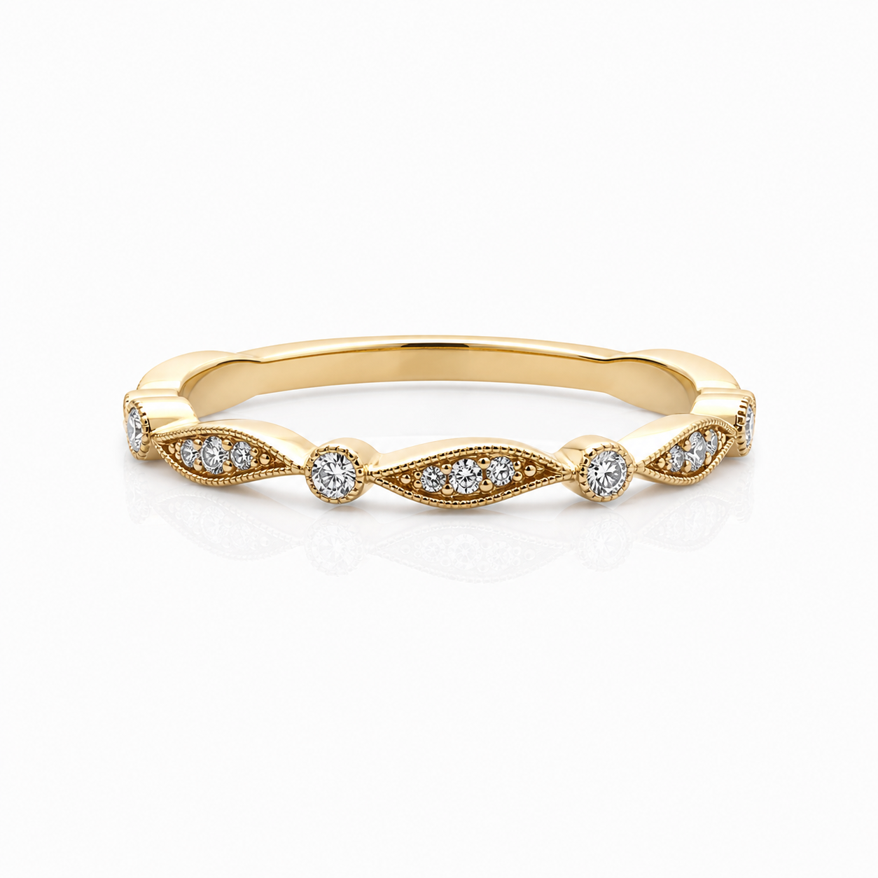 Yellow Gold Diamond Wave Stackable Ring