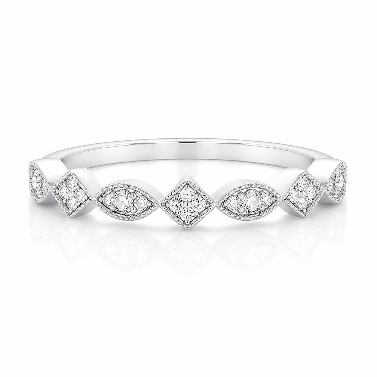 White Gold Diamond and Milgrain Stackable Ring