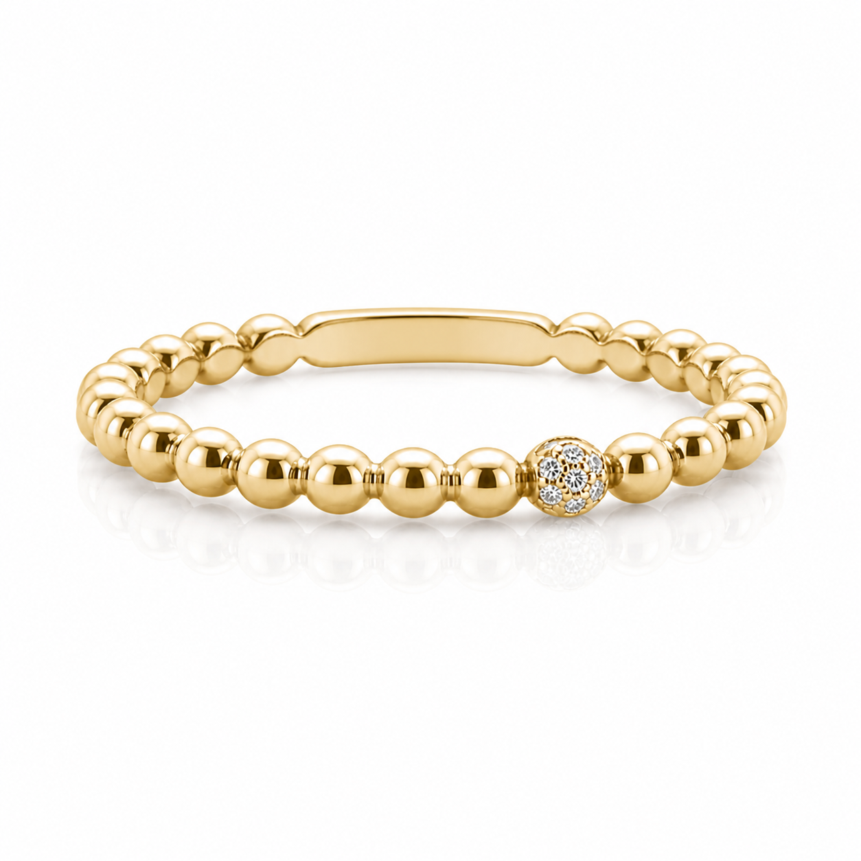 Yellow Gold Bubble Stackable Ring With Pave Diamonds