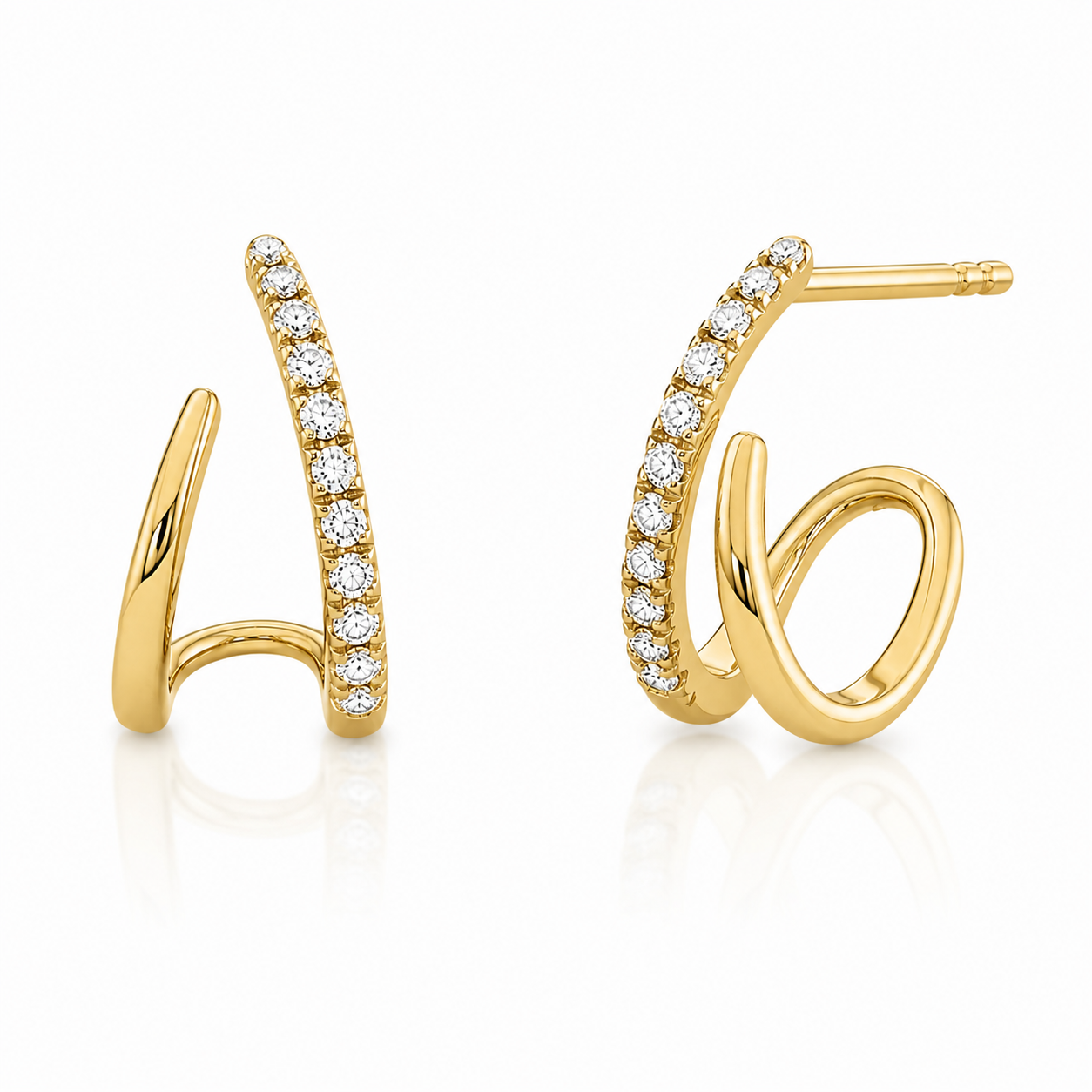 Yellow Gold and Diamond Cuff Earrings