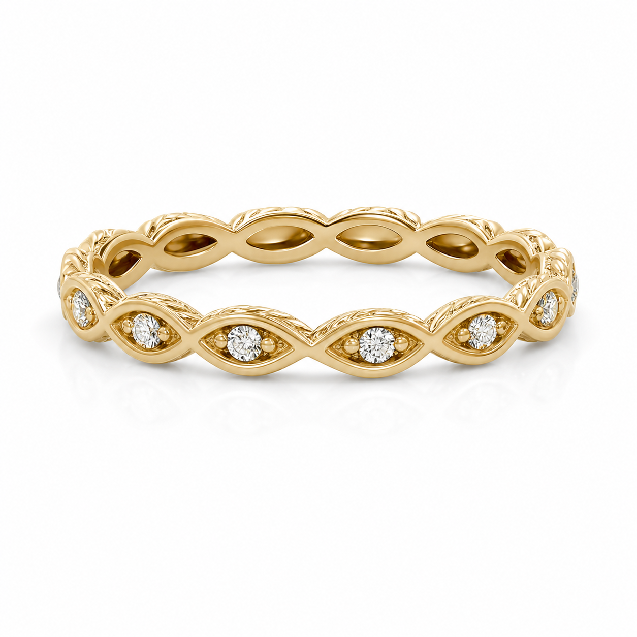 Yellow Gold Scalloped Diamond Eternity Stackable Ring