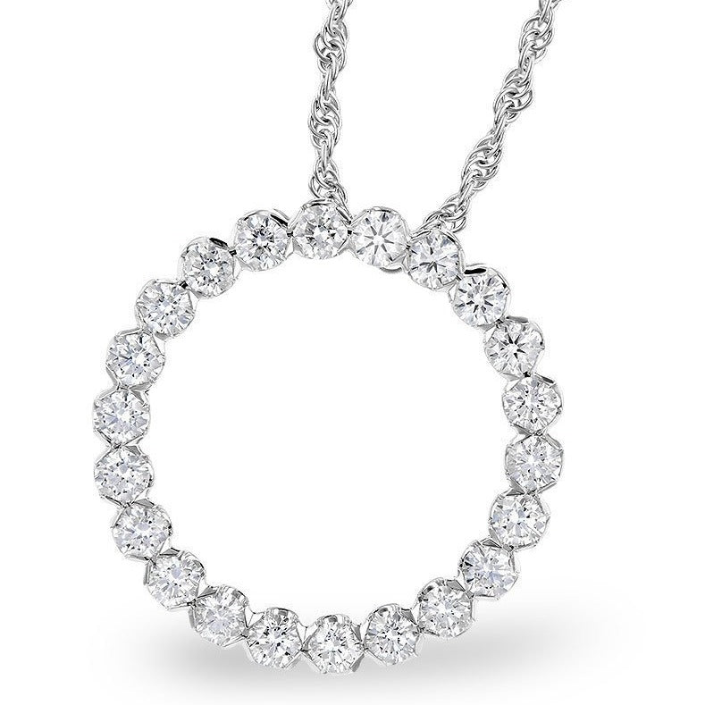 14K White Gold Diamond Circle Pendant (1ctw)