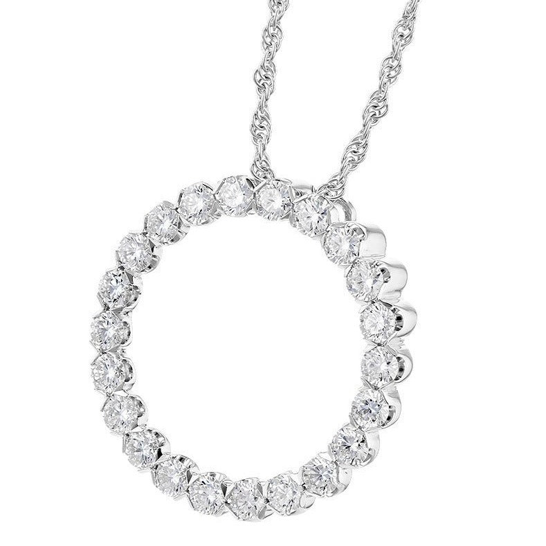 14K White Gold Diamond Circle Pendant (1ctw)