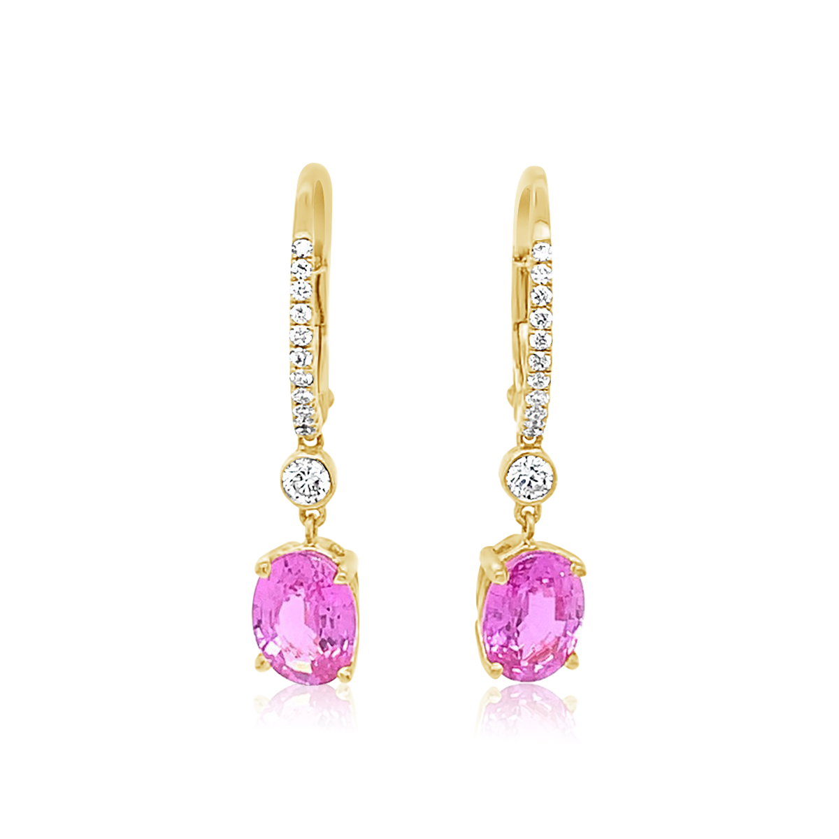 14K Rose Gold Oval Pink Sapphire And Diamond Drop Earrings (2.75ctw) 