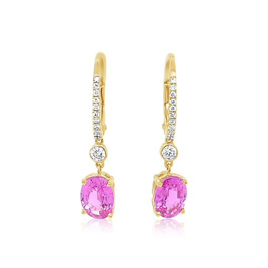 14K Rose Gold Oval Pink Sapphire And Diamond Drop Earrings (2.75ctw) 