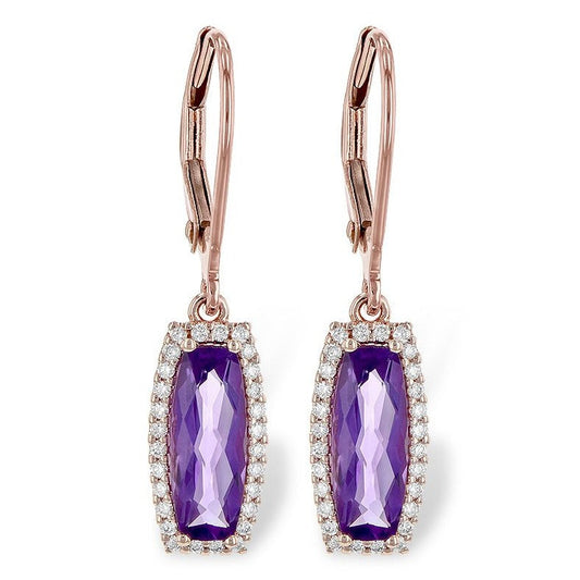 14K Rose Gold Amethyst And Diamond Halo Drop Earrings (2.78ctw)