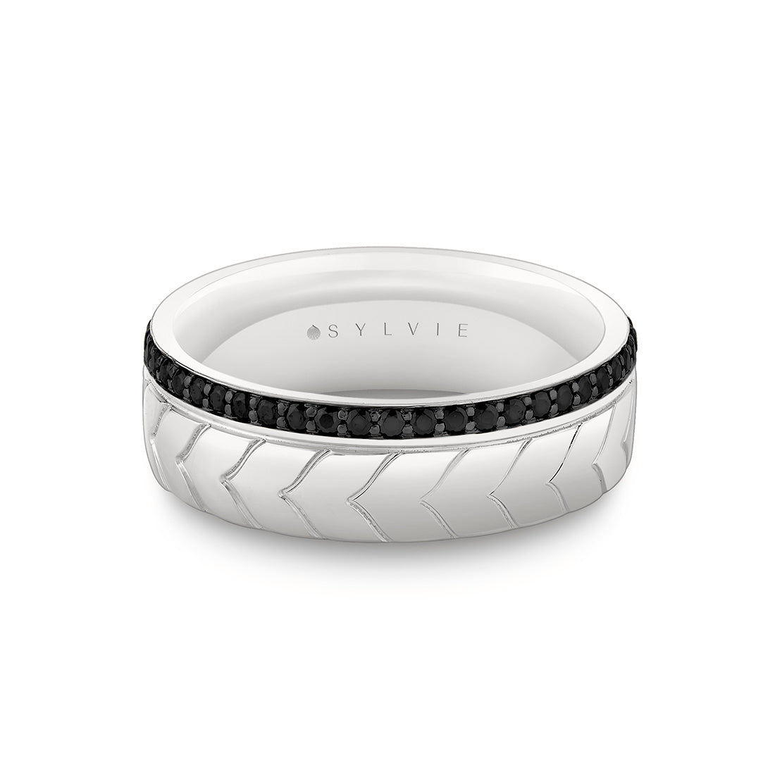 Shell Apex Engraved Black Diamond Mens Band - Isaac