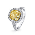 18K White Gold Yellow Cushion Cut Diamond Halo Engagement Ring (3.21ctwt)