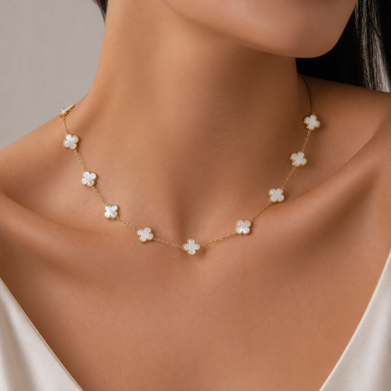 Yellow Gold Mother of Pearl Quatrefoil Necklace