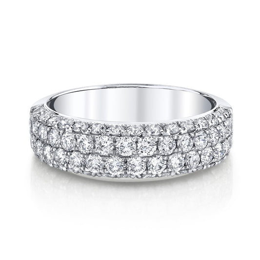 18K White Gold Four Row Pave Diamond Fashion Ring (1.35ct)