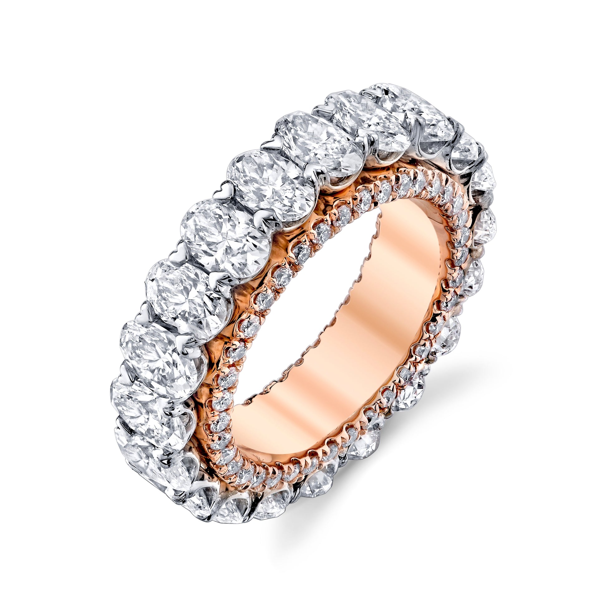 14K White And Rose Gold Oval Diamond Eternity Band With Round Diamond Accents (7.25ctw)