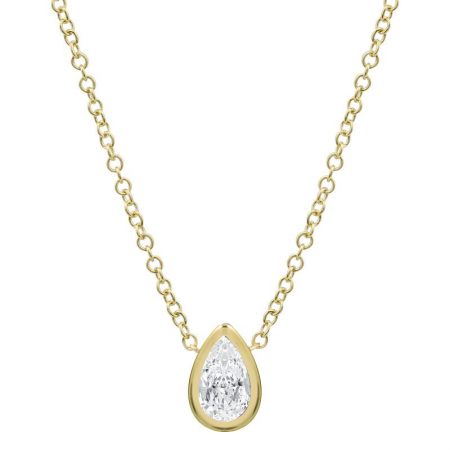 14K Yellow Gold Pear Shape Diamond Solitaire Necklace (.22ctw)