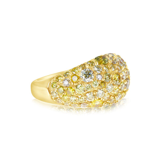 18K Yellow Gold Yellow, White, And Champagne Diamond Ring (3.37ctw)