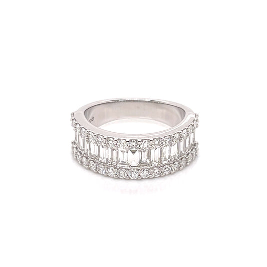 14K White Gold Round And Baguette Diamond Stackable Ring (1.85ctw) 