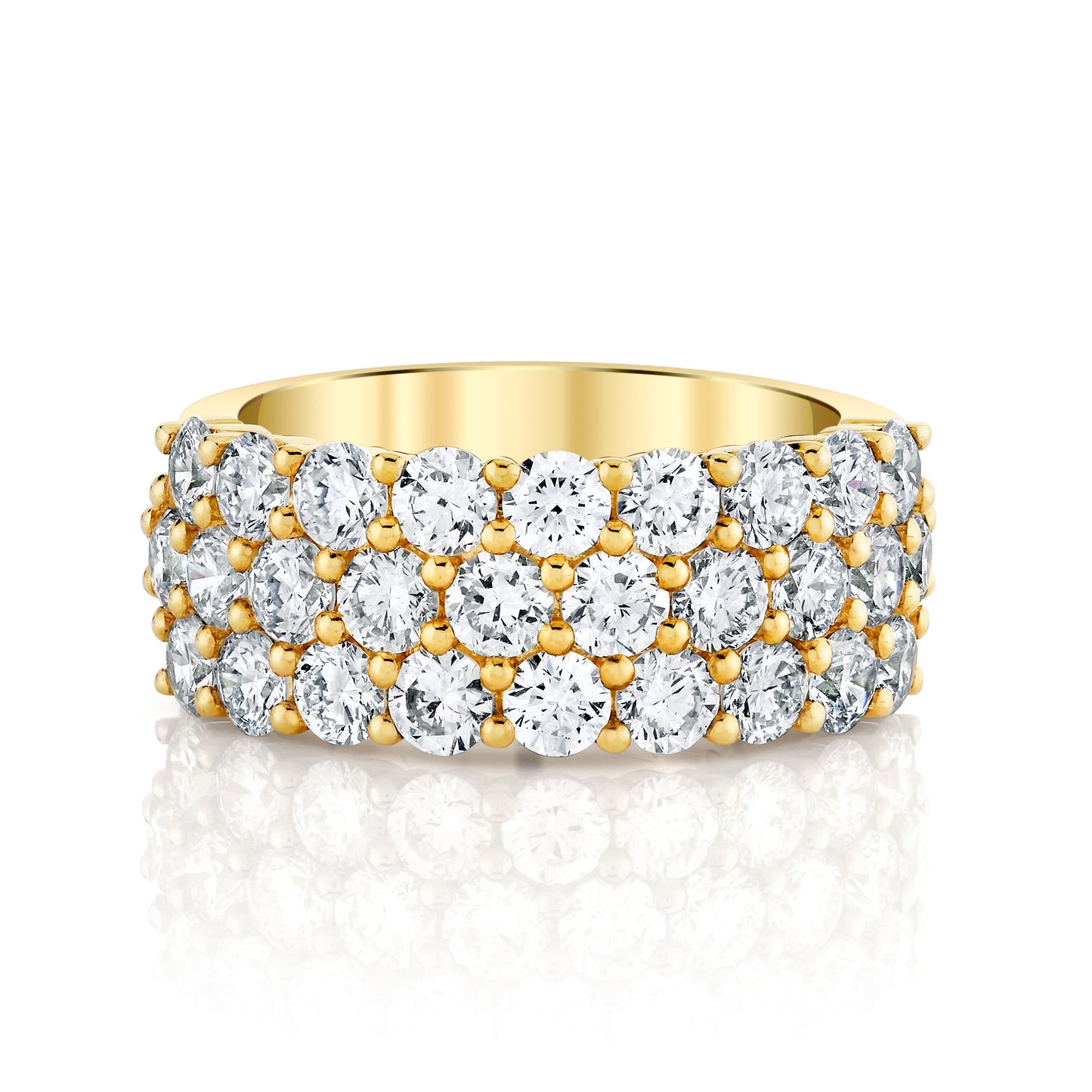 18K Yellow Gold Three Row Ring With Lab-Grown Diamonds (3.36ctw)