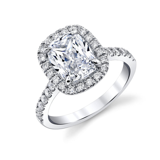 14K White Gold Elongated Cushion Cut Diamond Halo Engagement Ring (3.02ctw)