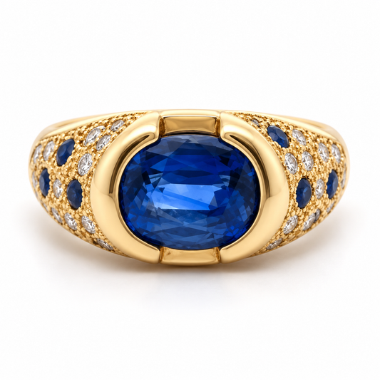 3.13ct Oval Blue Sapphire and Diamond Ring in 14K Yellow Gold