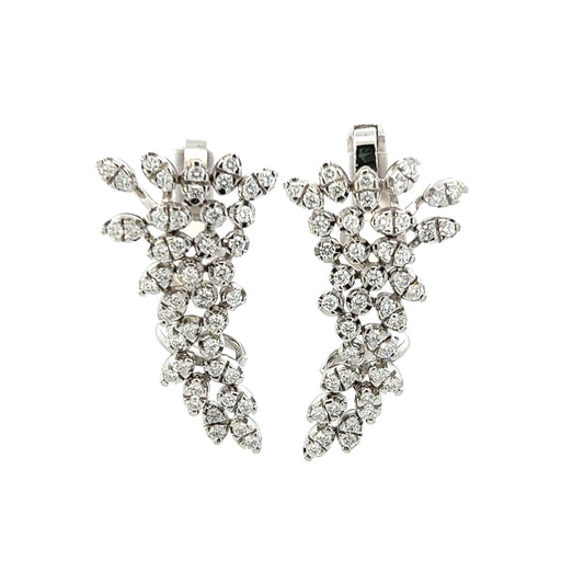 18K White Gold Cluster Diamond Ear Climbers (2.67ctw) 
