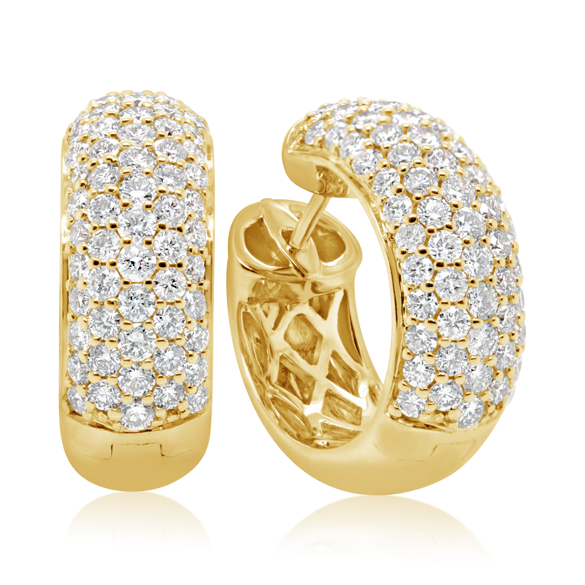 14K Yellow Gold Five Row Micro-Pave Diamond Huggie Hoops (2ctw) 