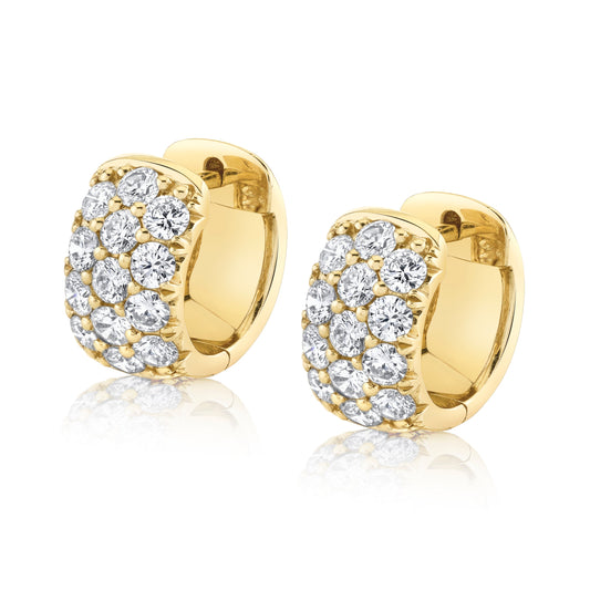 14K Yellow Gold Three Row Pave Diamond Huggie Hoops (1.75ctw)