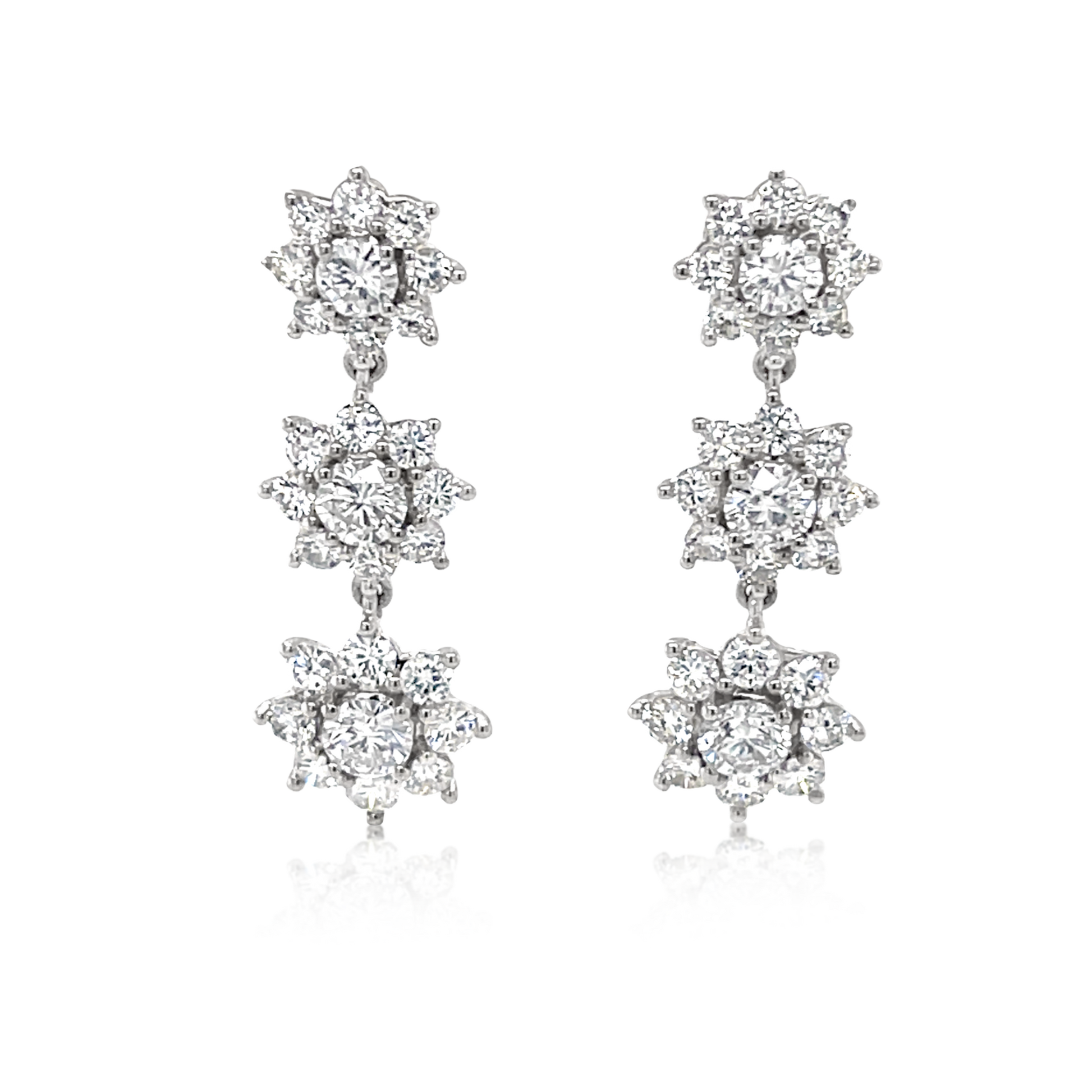 18K White Gold Diamond Starbust Drop Earrings (2.65ctw)