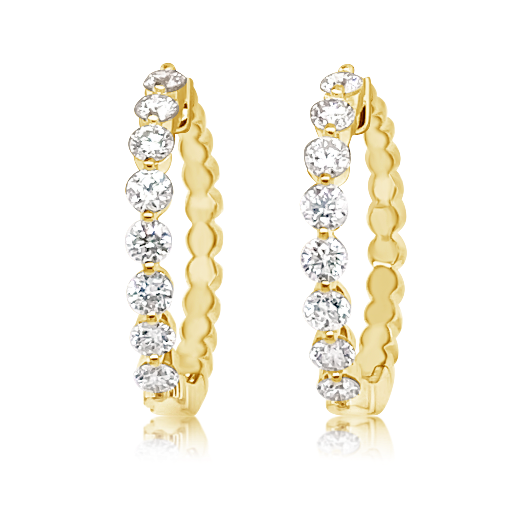 14K Yellow Gold Shared Prong Diamond Hoops (.62ctw)