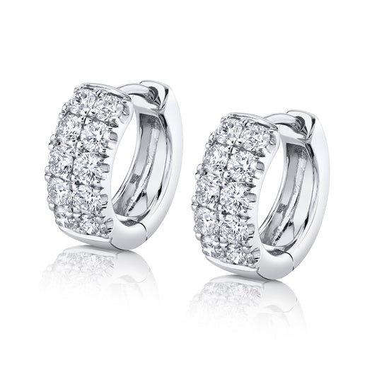 14K White Gold Two Row Pave Diamond Hoops (1ctw)