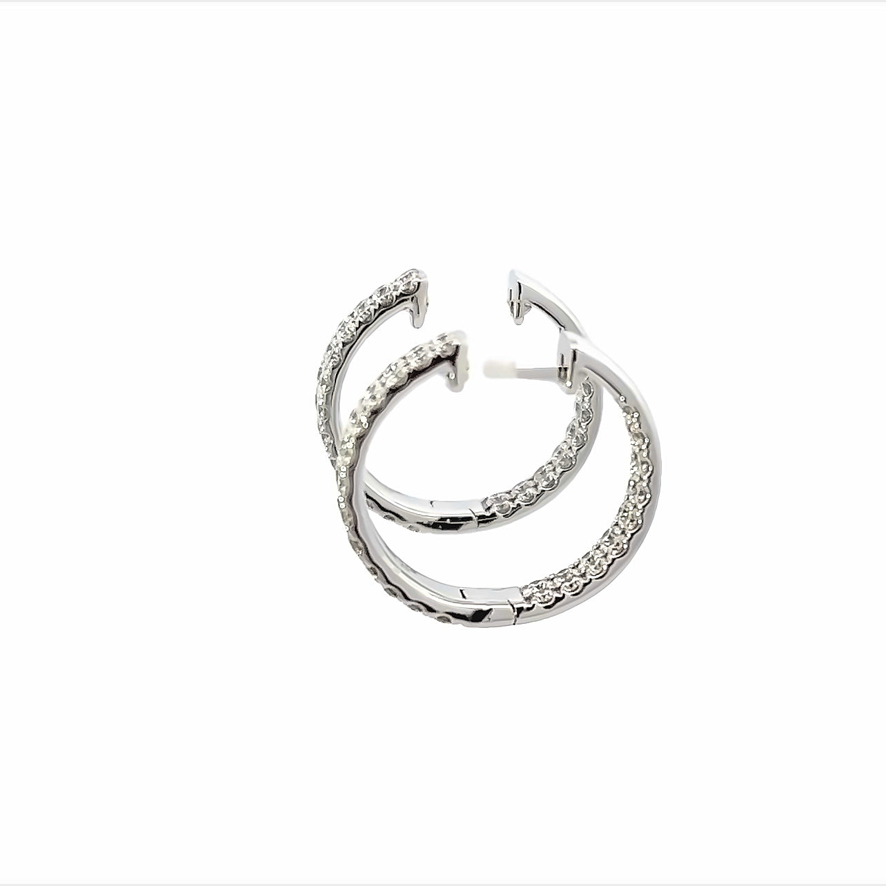 14K White Gold Double Row Pave Diamond Inside Out Hoop Earrings (1.50ctw) 