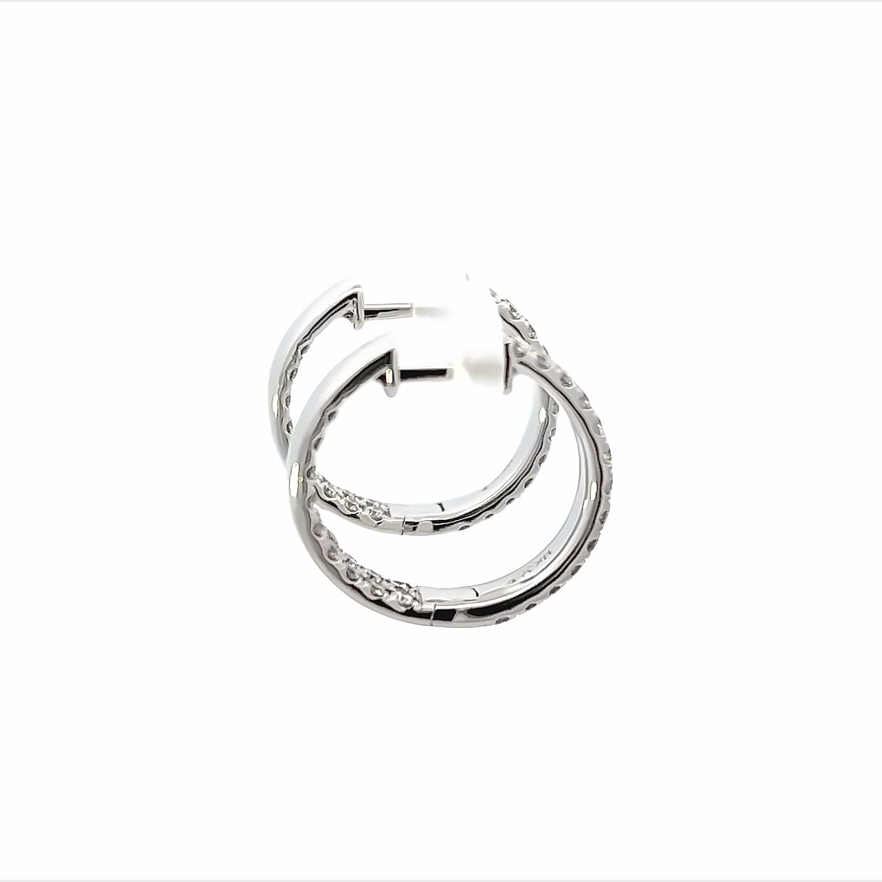 14K White Gold Double Row Pave Diamond Inside Out Hoop Earrings (1.50ctw) 