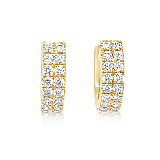 14K Yellow Gold Two Row Diamond Pave Huggie Hoops (.75ctw)