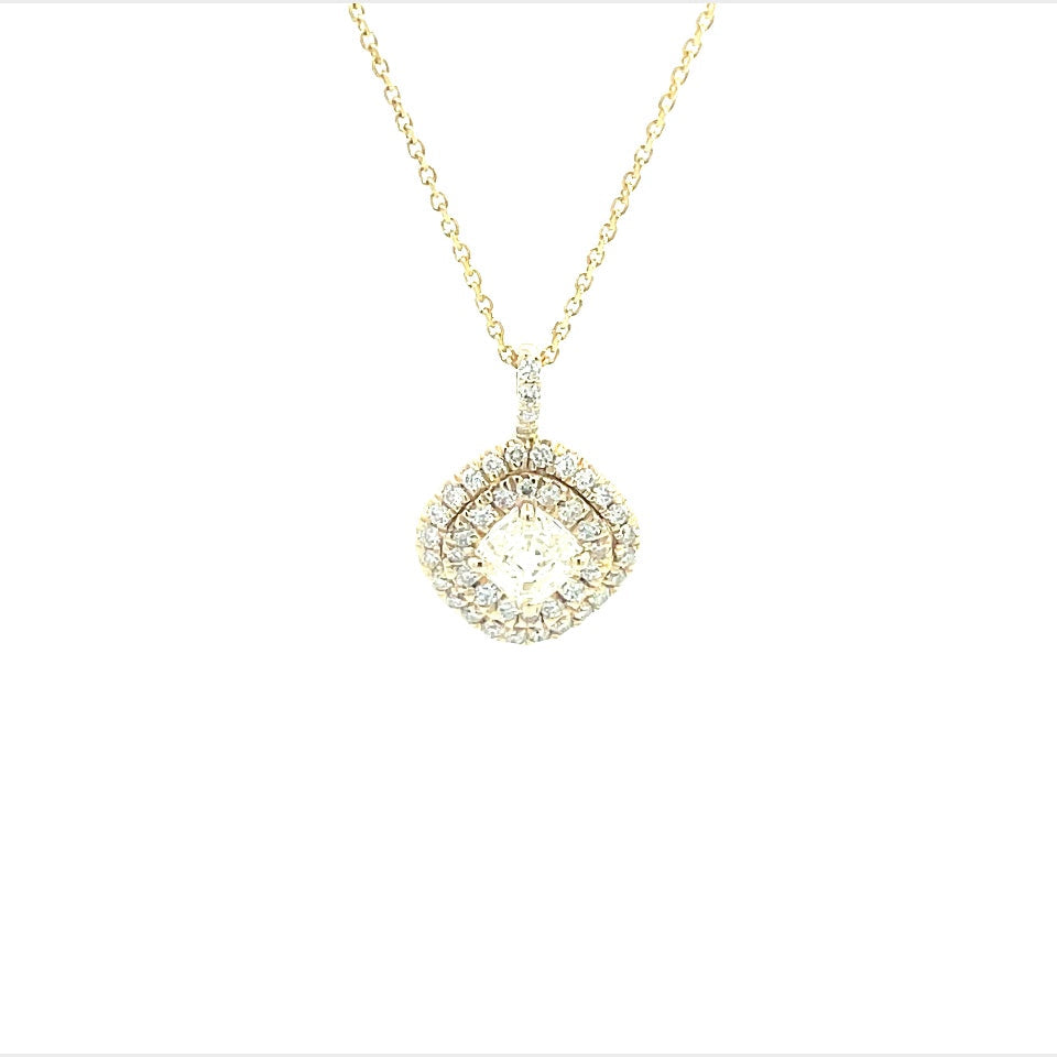 14K Yellow Gold Asscher Cut Double Halo Diamond Pendant (1.44ctw) 