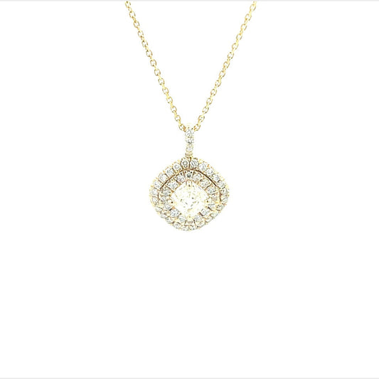 14K Yellow Gold Asscher Cut Double Halo Diamond Pendant (1.44ctw) 