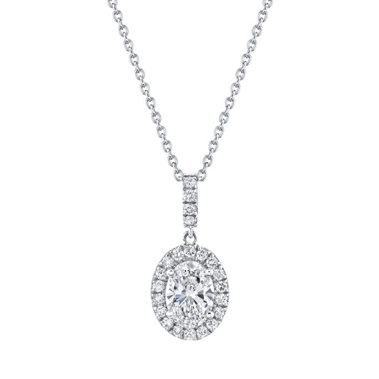 14K White Gold Oval Diamond Halo Necklace (1.93ctw)