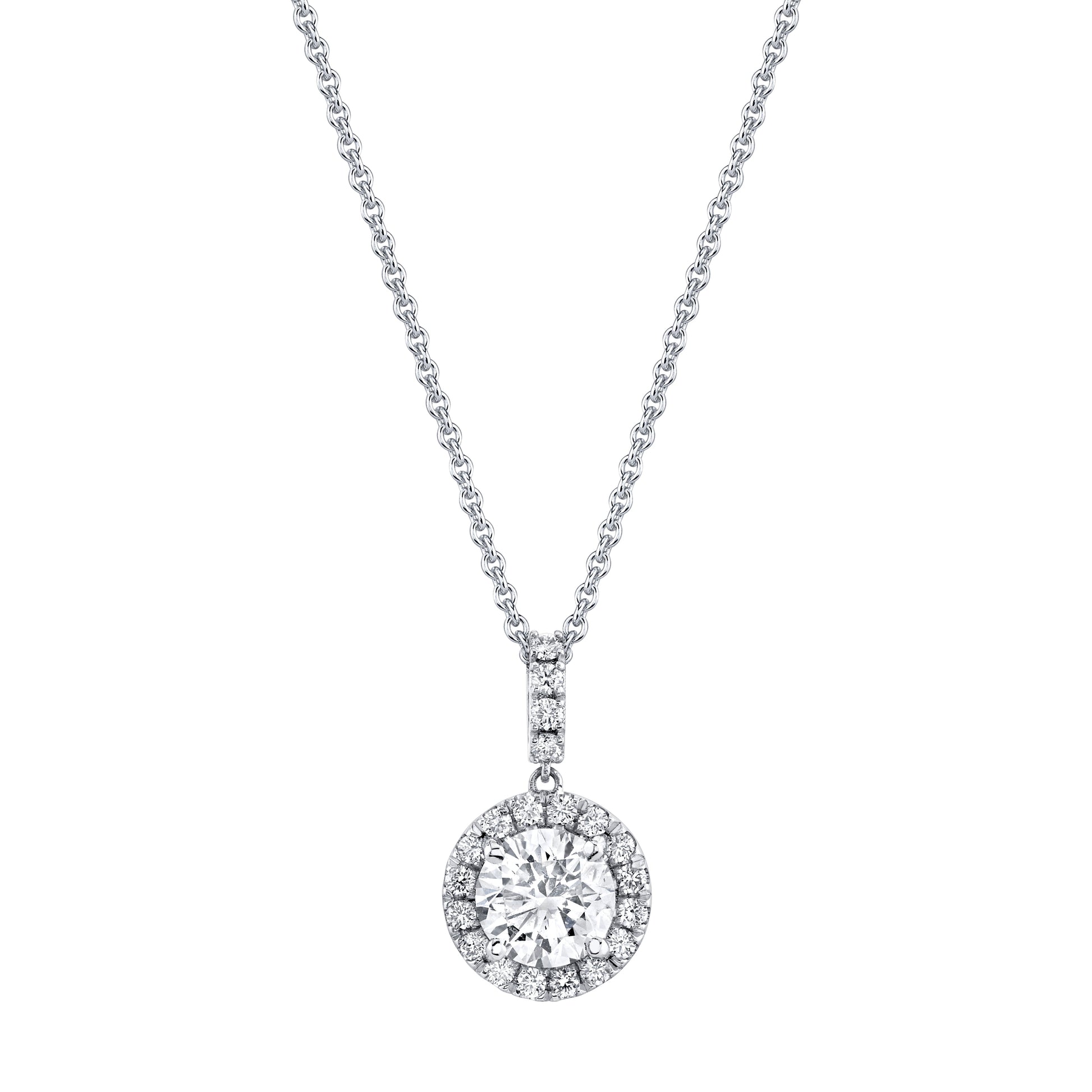 14K White Gold Round Diamond Halo Necklace (1.95ctw)