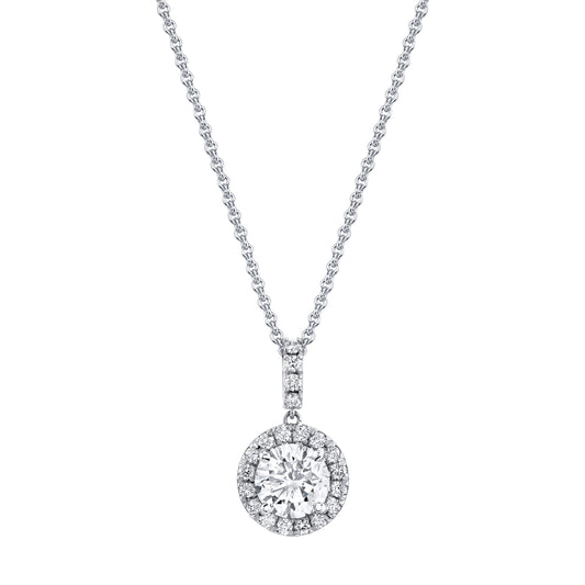 14K White Gold Round Diamond Halo Necklace (1.95ctw)