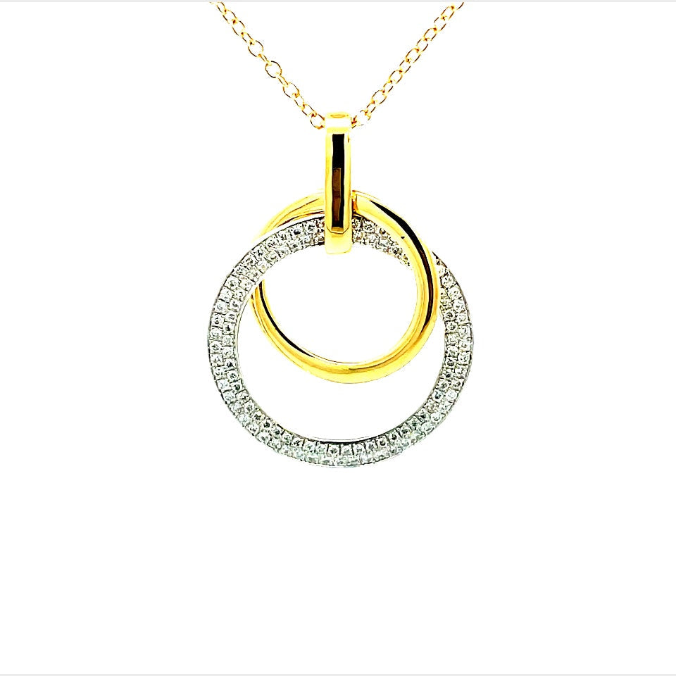 18K Yellow And White Gold Diamond Circle Drop Pendant (.63ctw) 