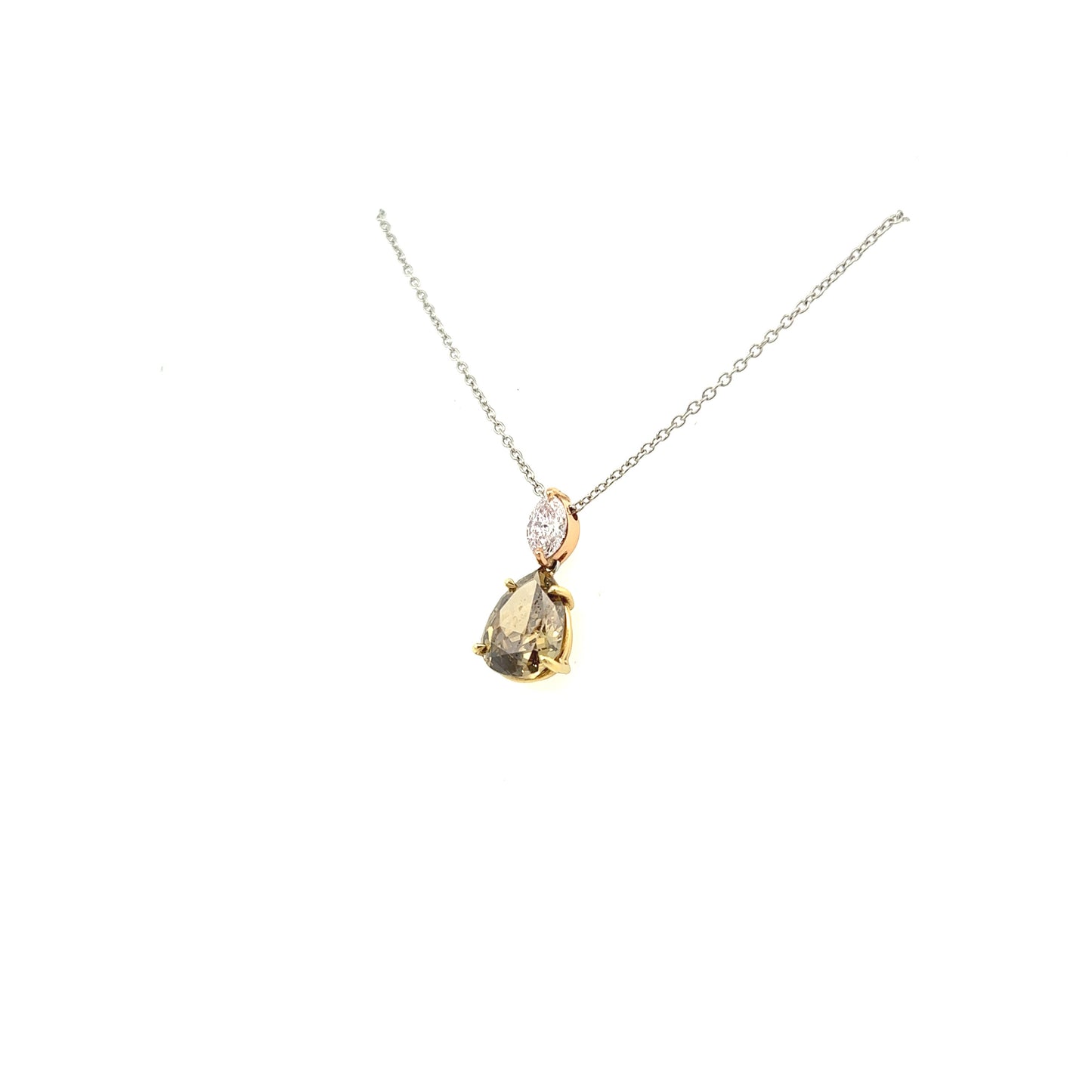 18K Rose And Yellow Gold Fancy Dark Brown-Greenish Yellow Pear Shape Diamond Pendant (2.86ctw) 