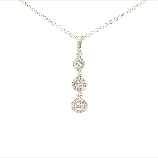 18K Yellow Gold Round Diamond Halo Drop Necklace (.70ctw)