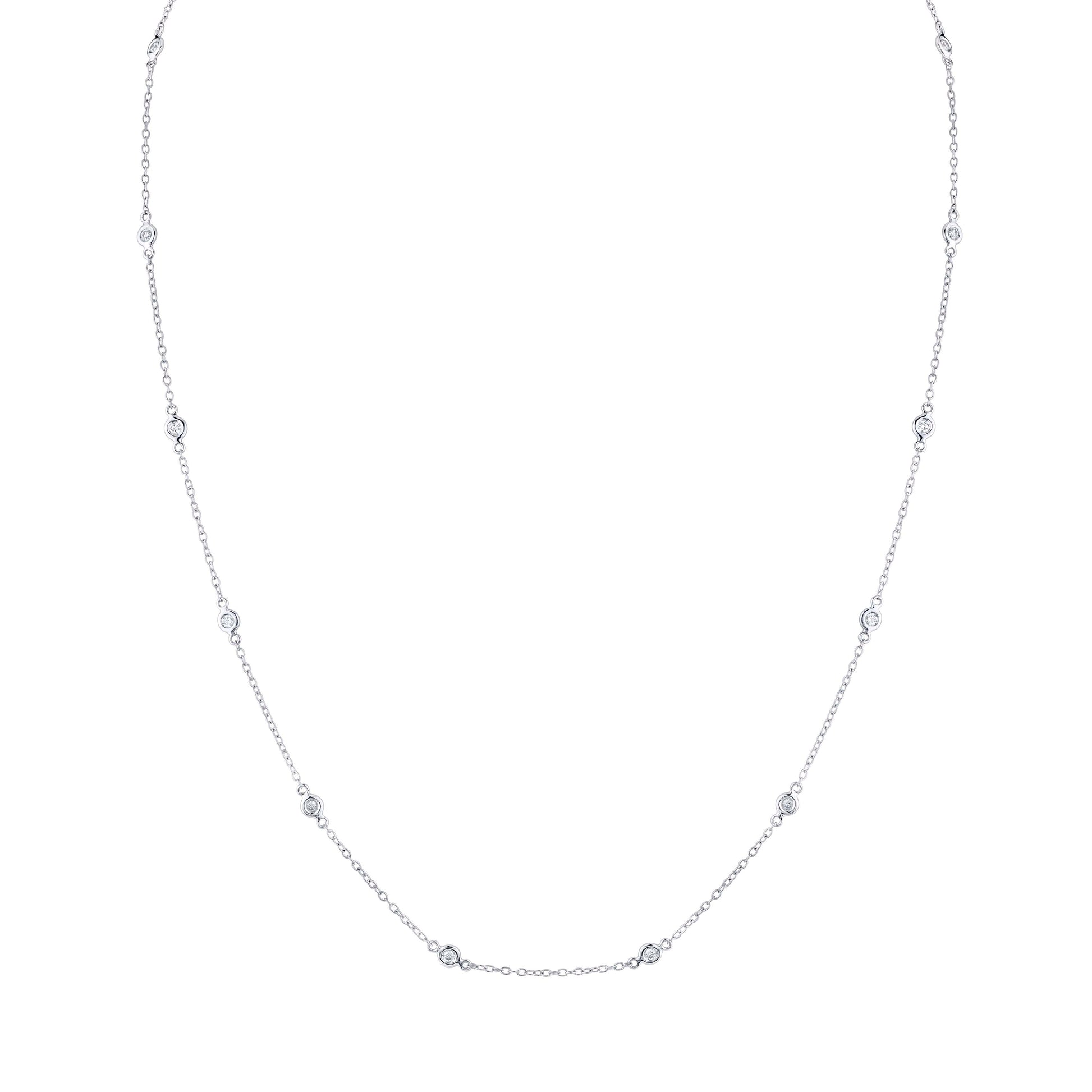 14K White Gold Diamonds By The Yard Necklace (.33ctw)