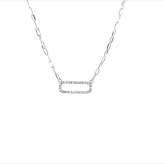 14K White Gold Paperclip Style Pave Diamond Necklace (.21ctw)
