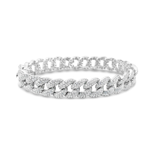 14K White Gold Micro Pave Diamond Curb Bracelet (8.36ctw)