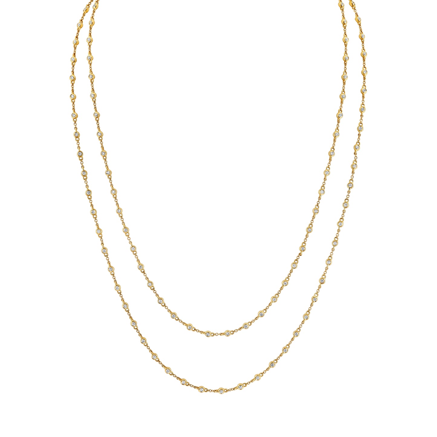 18K Yellow Gold Double Strand Diamond Station Necklace (2.10ctw)