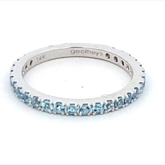 14K White Gold Pave Blue Topaz Stackable Ring (.65ctw)